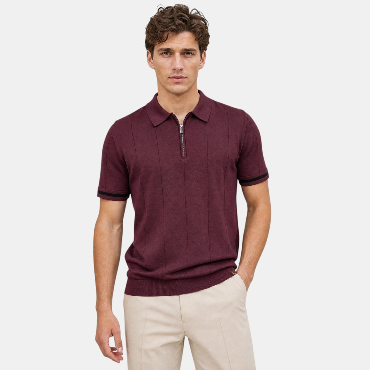 Polo homme à col classique avec fermeture éclair courte