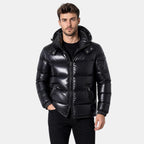 Men's Puffer Jacket with Hood and Front Zip Pockets