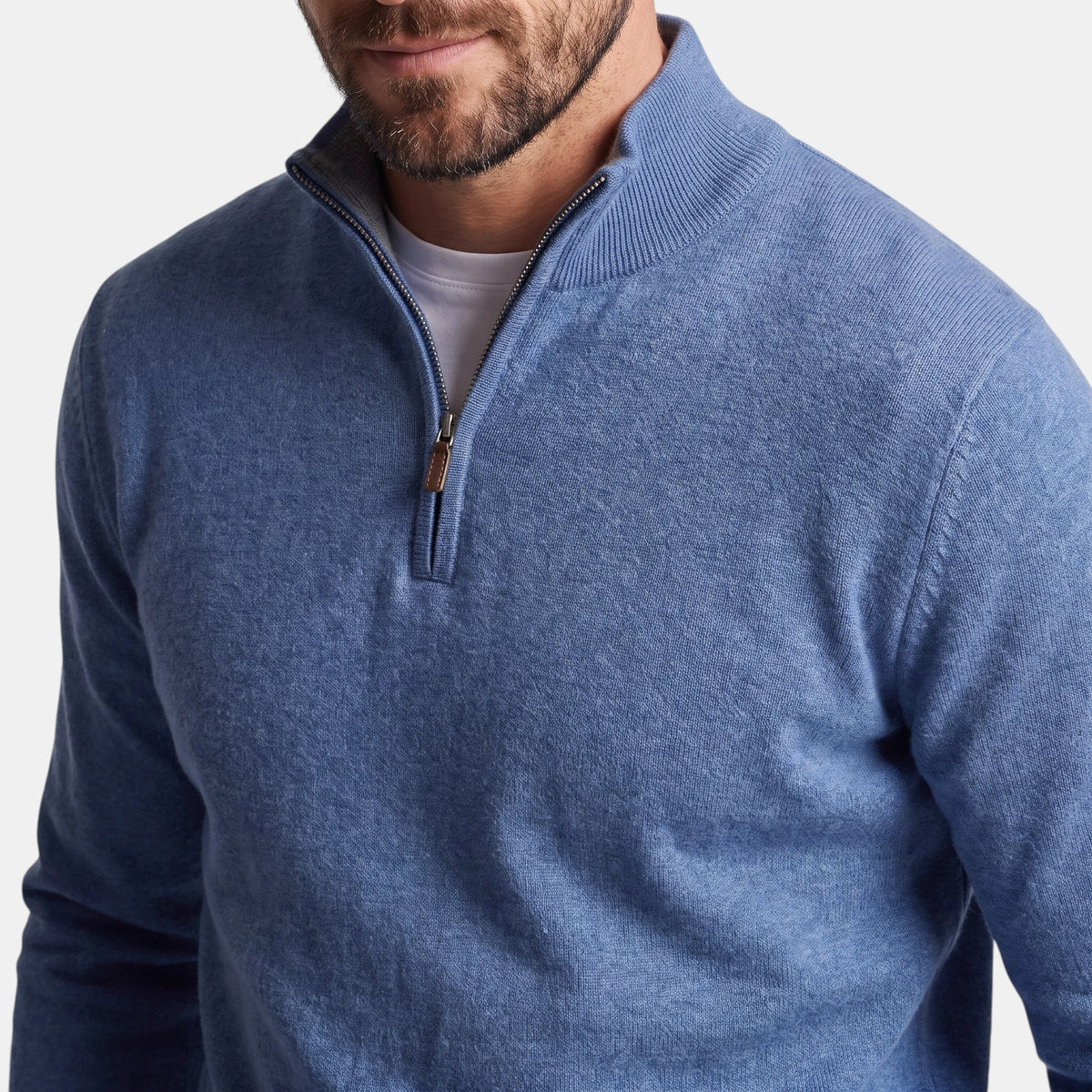 Pull pour homme à col montant, fermeture zippée quart de longueur et manches longues