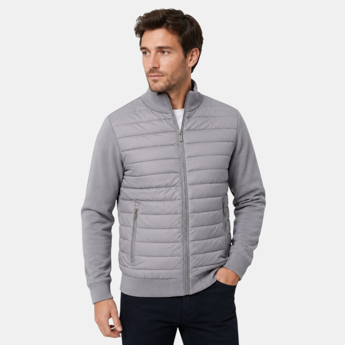 Blouson bomber matelassé pour homme avec fermeture éclair sur le devant et col montant