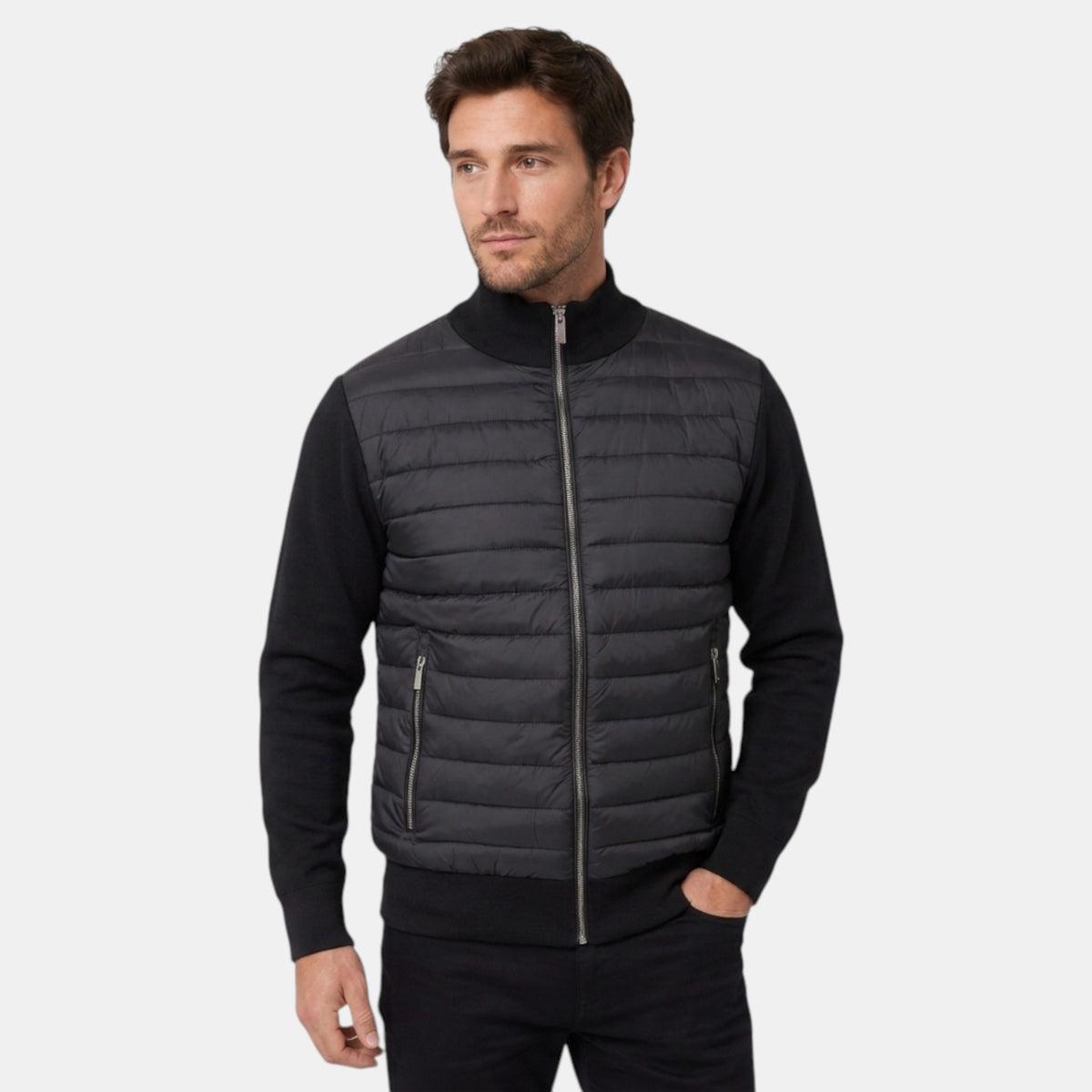 Blouson bomber matelassé pour homme avec fermeture éclair sur le devant et col montant