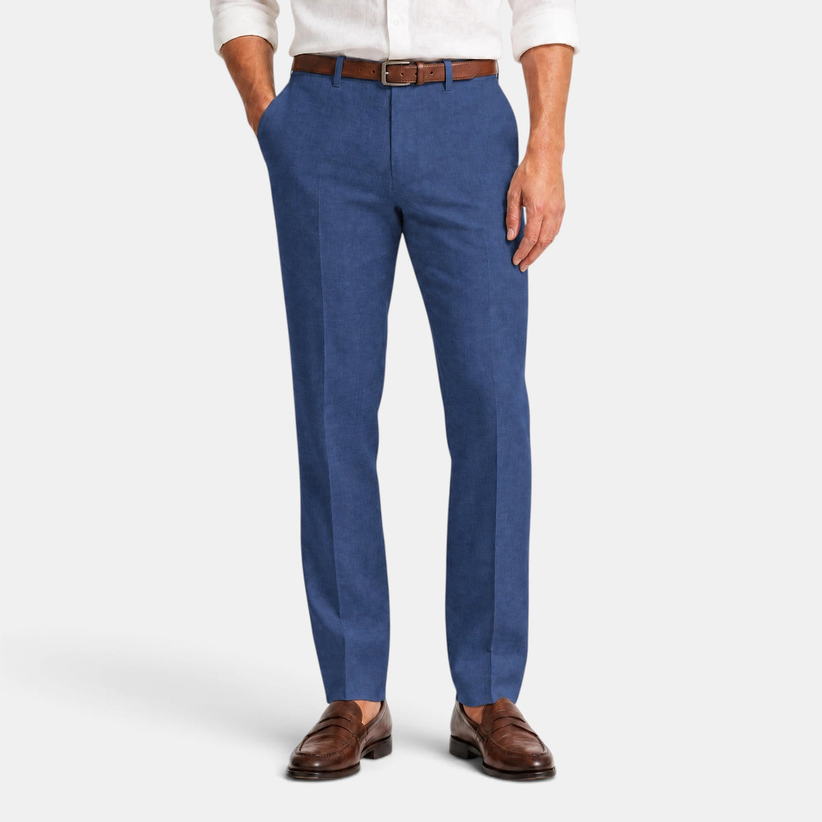 Pantalon homme coupe classique avec passants de ceinture et poches latérales