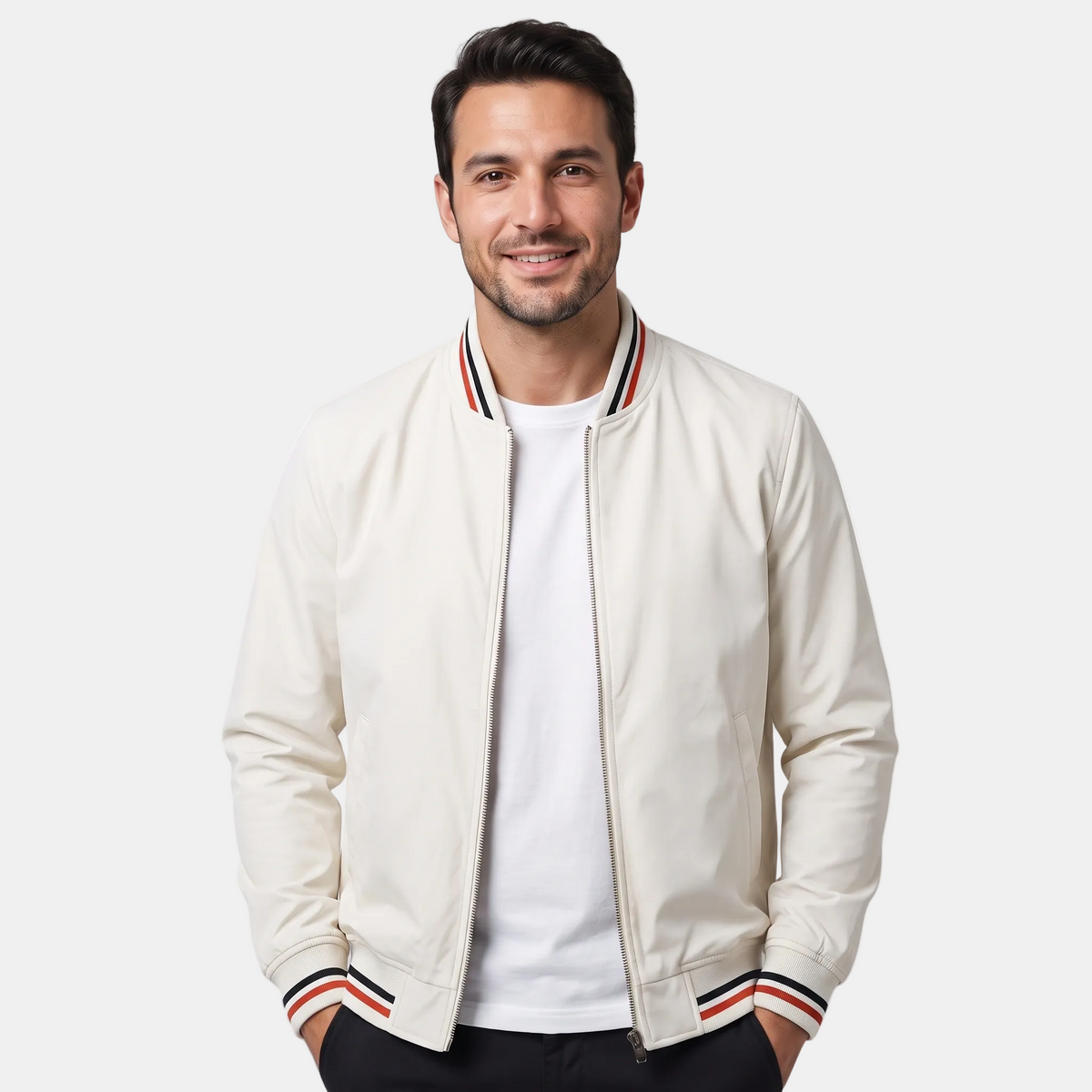 Blouson bomber pour hommes avec col côtelé