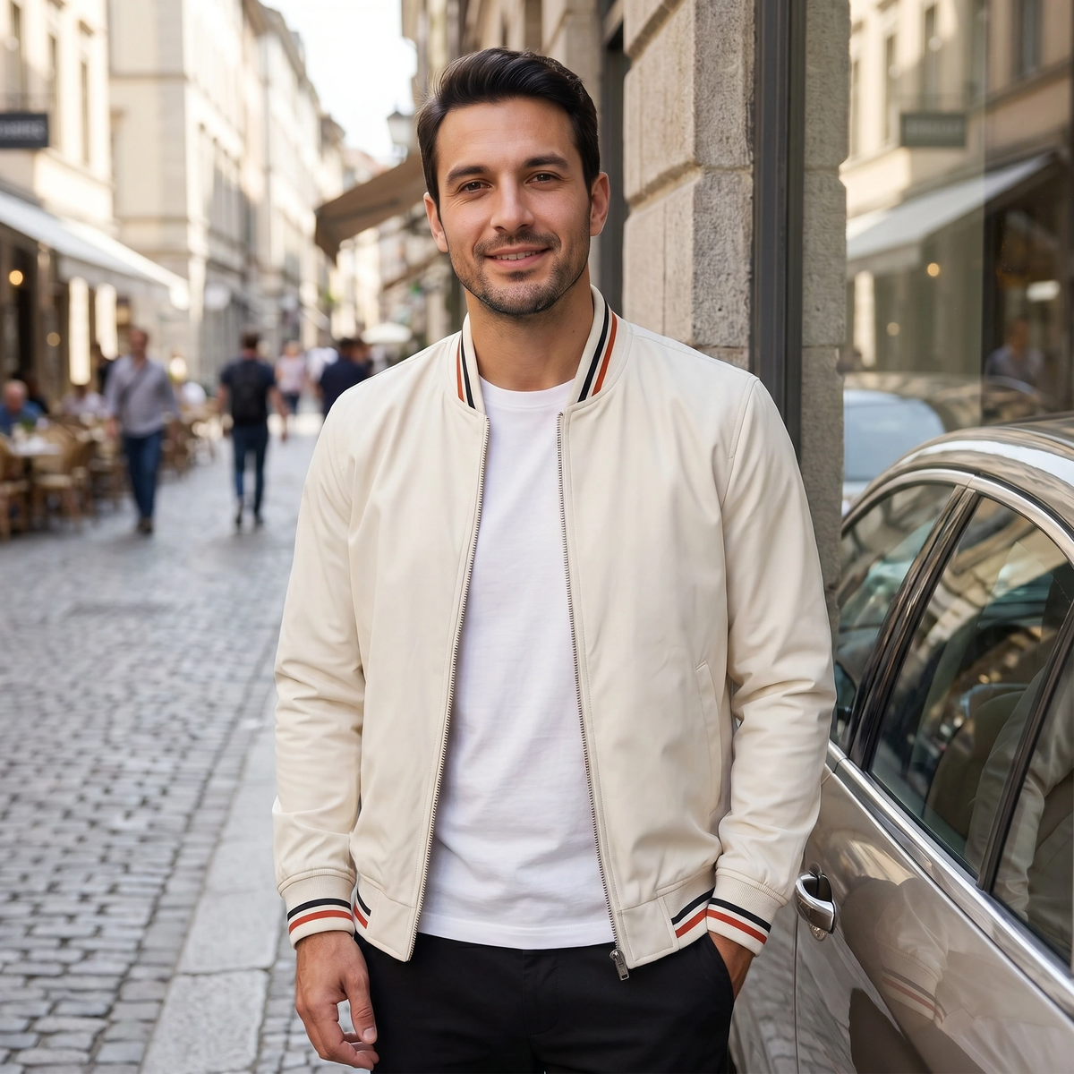 Blouson bomber pour hommes avec col côtelé