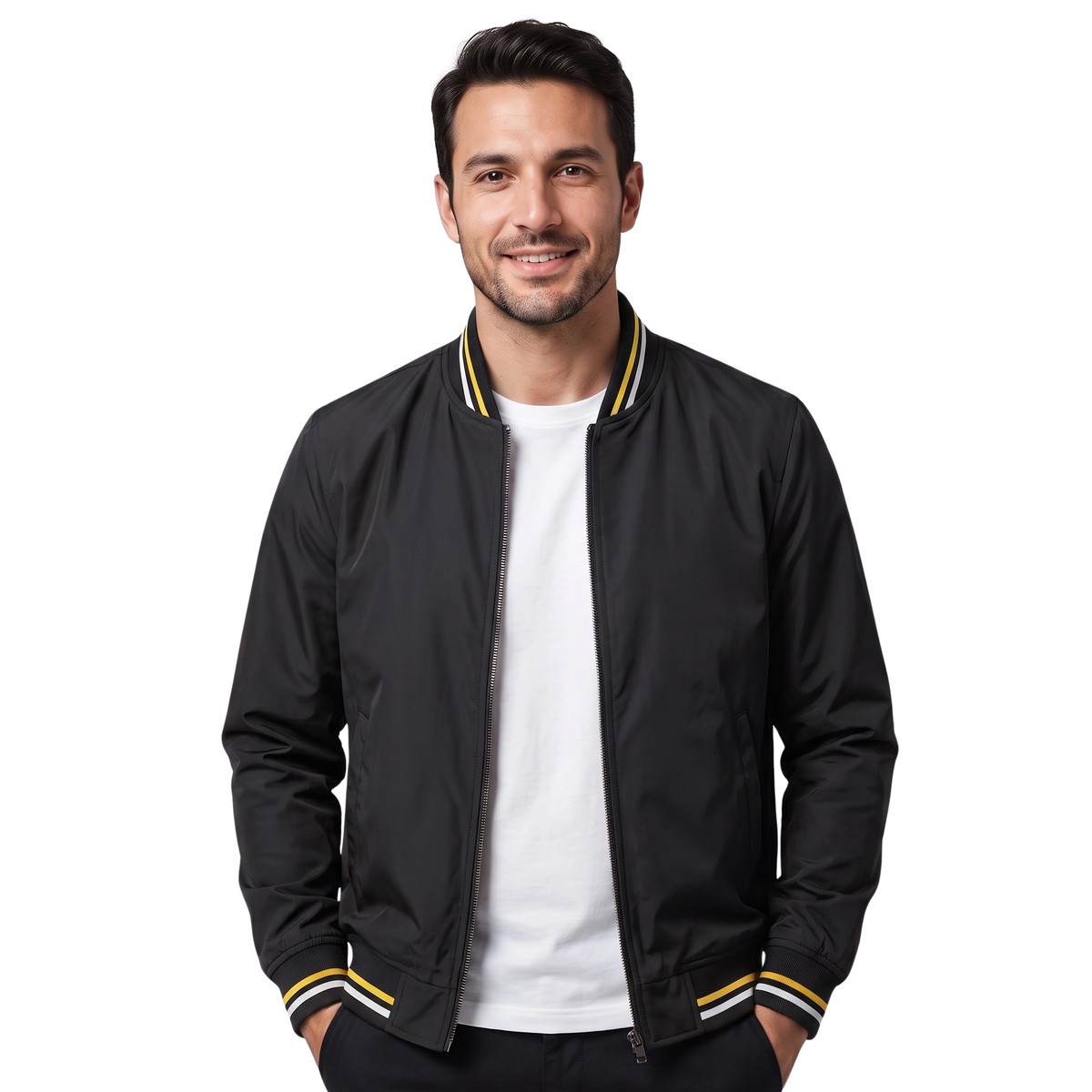 Blouson bomber pour hommes avec col côtelé