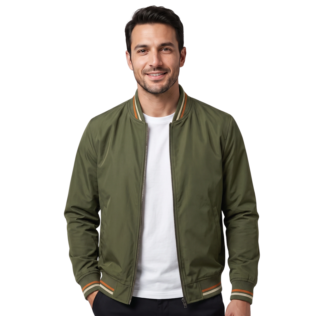 Blouson bomber pour hommes avec col côtelé