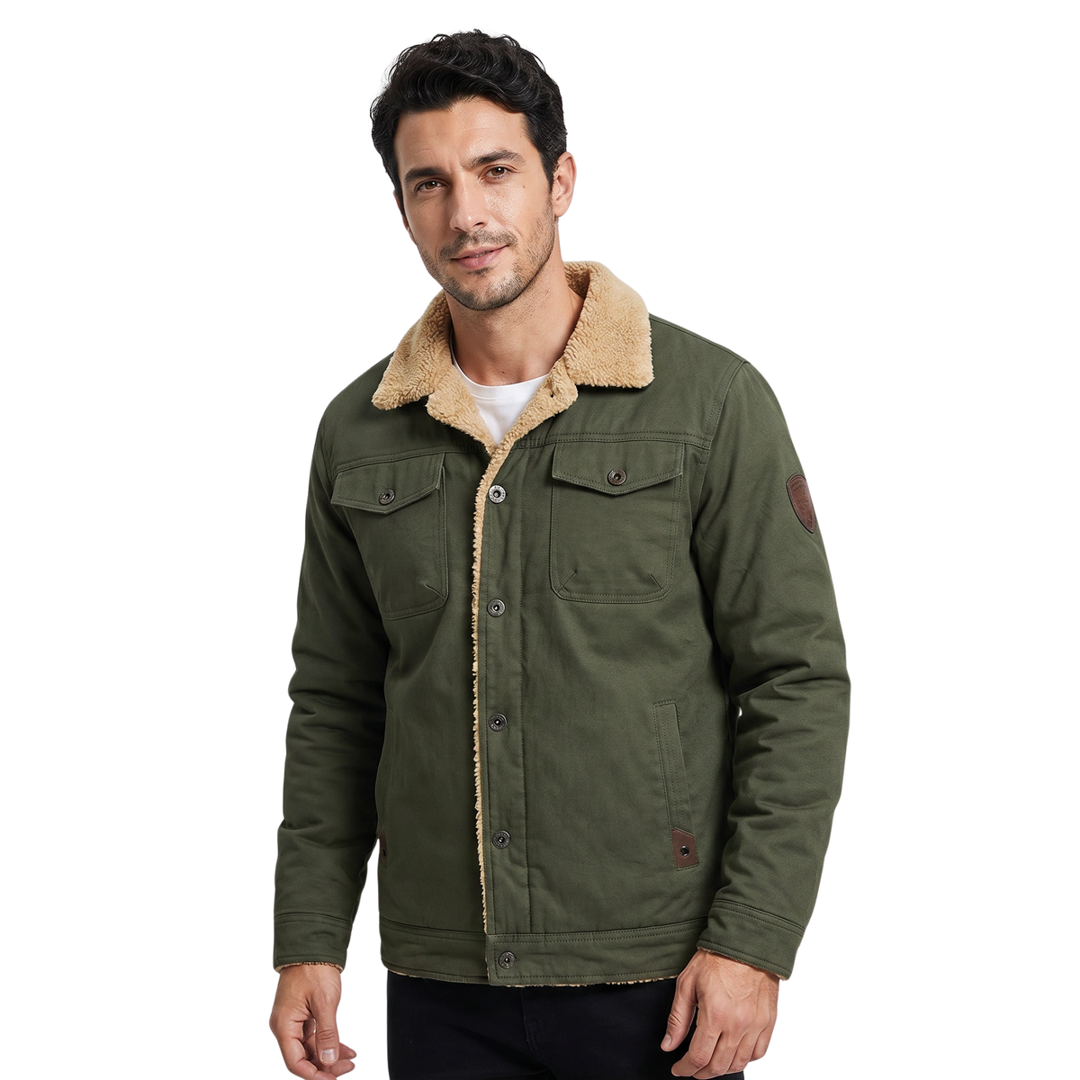 Veste utilitaire doublée sherpa pour homme avec boutonnage devant