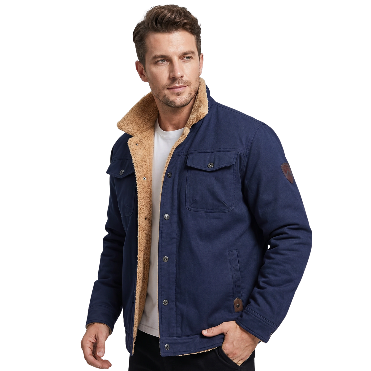 Veste utilitaire doublée sherpa pour homme avec boutonnage devant