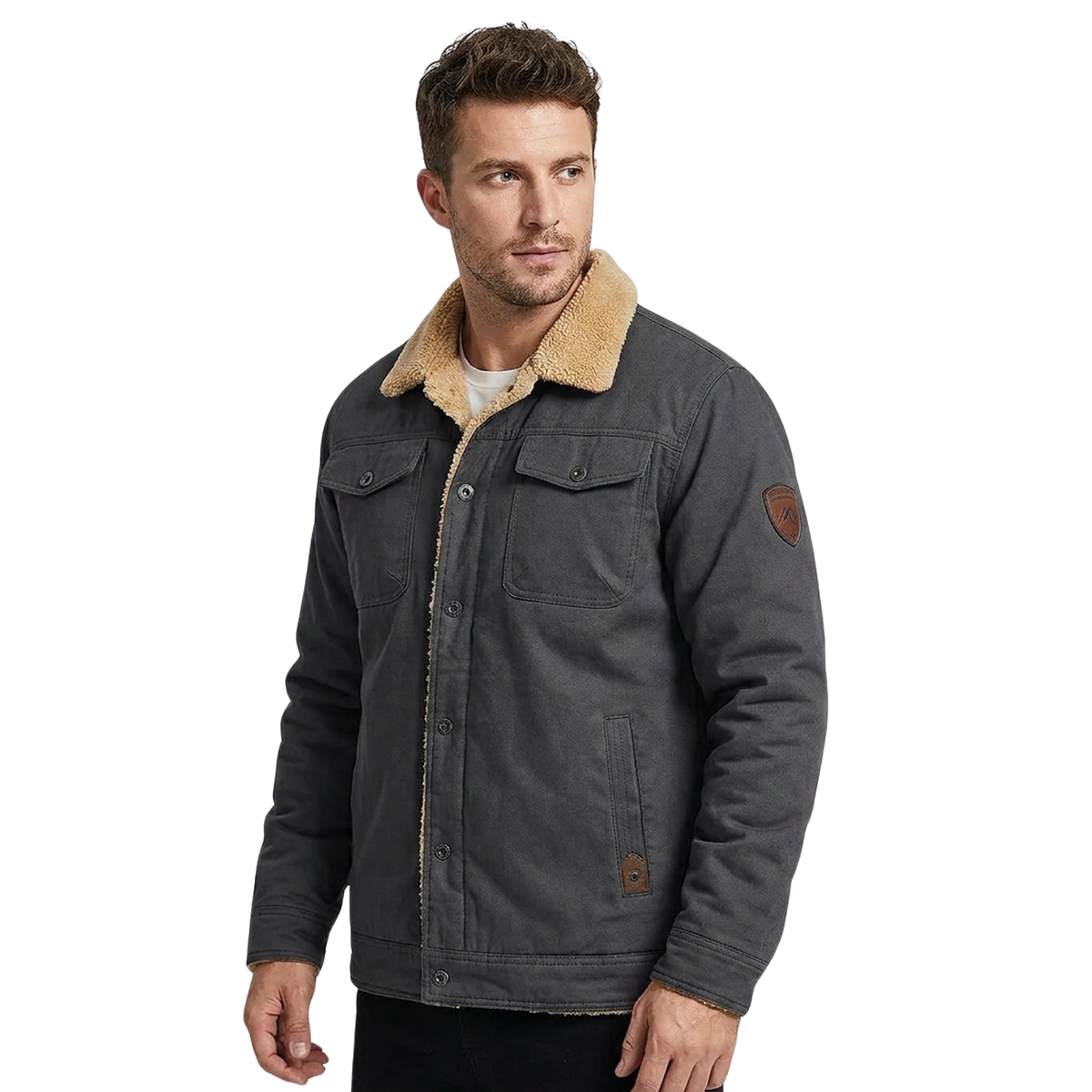 Veste utilitaire doublée sherpa pour homme avec boutonnage devant