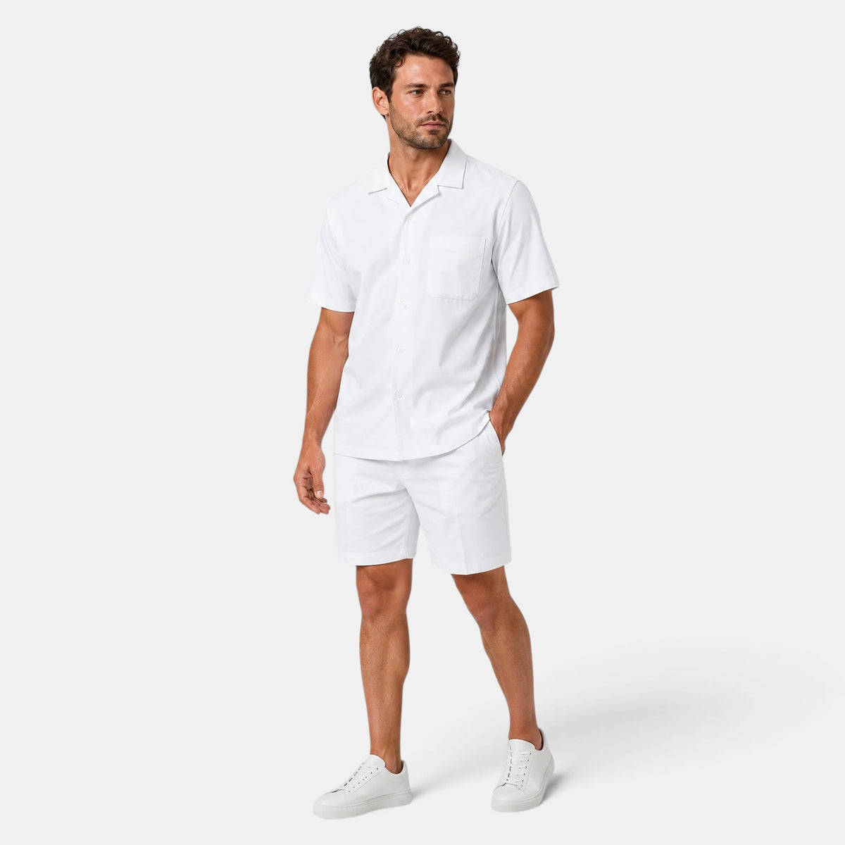 Men's Shirt and Shorts Co-Ord Set with Camp Collar