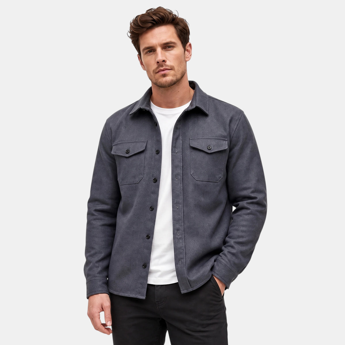 Veste-chemise pour homme avec fermeture à boutons et poches poitrine