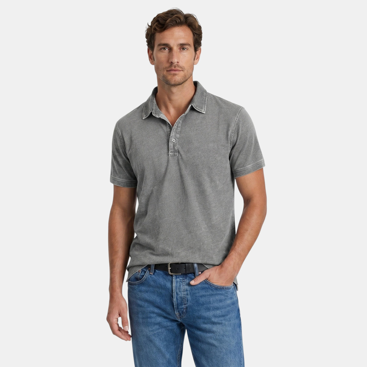 Polo à manches courtes pour homme avec col boutonné