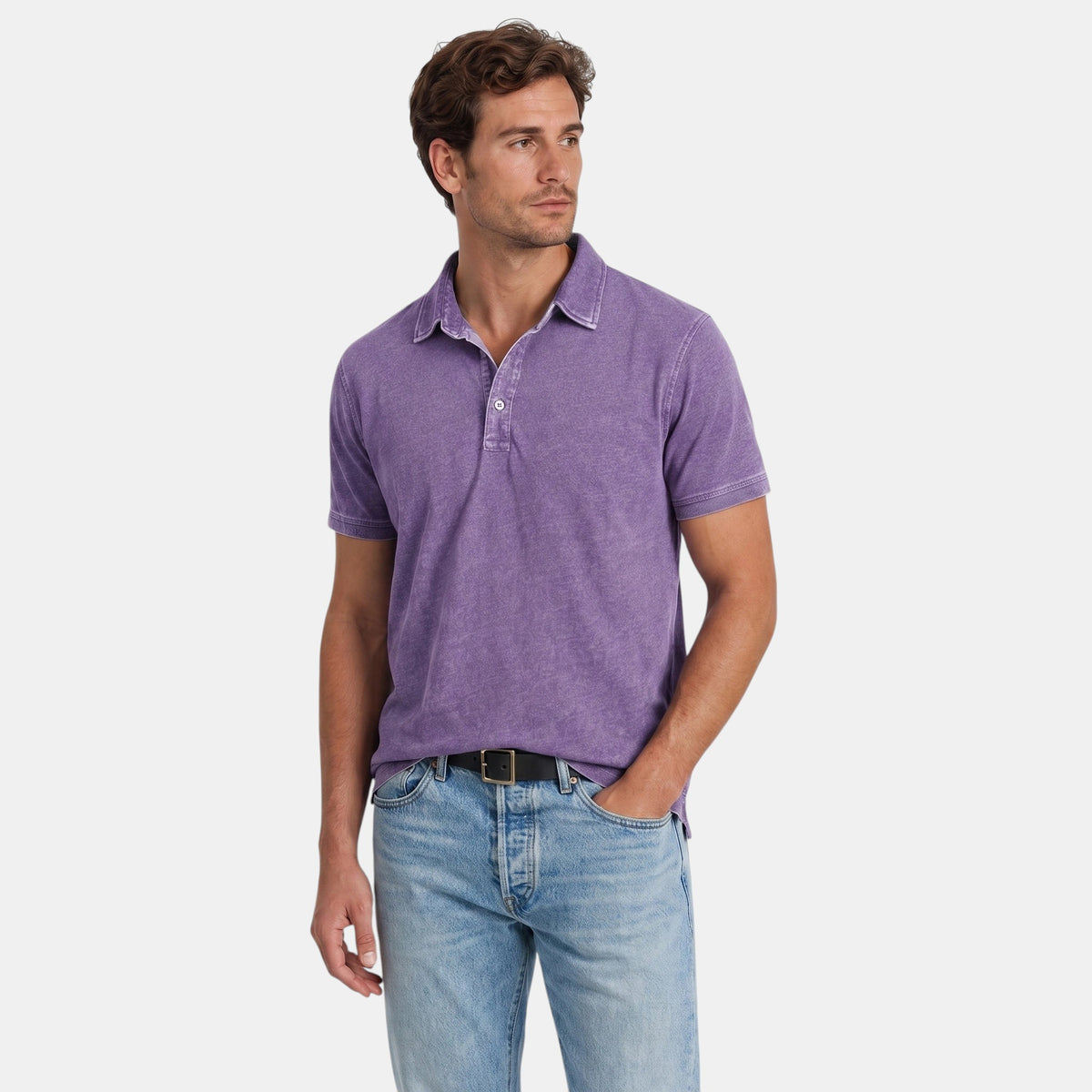 Polo à manches courtes pour homme avec col boutonné