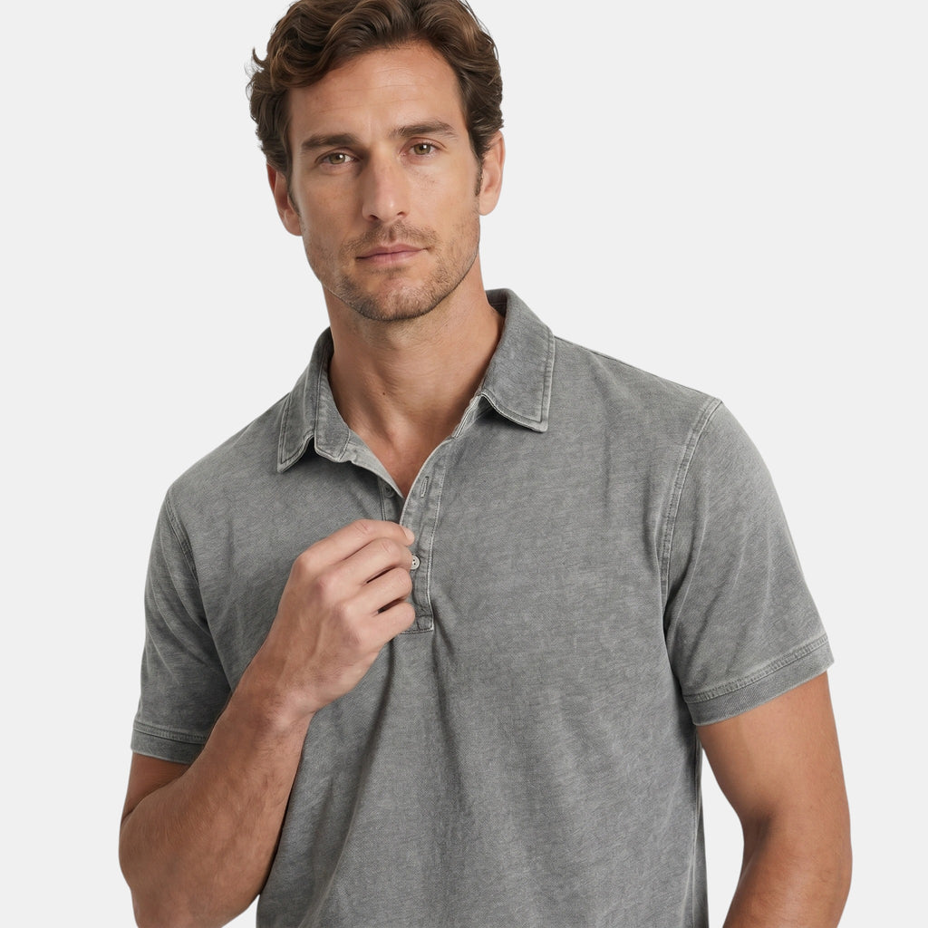 Men's Short Sleeve Polo Shirt with Button Neck