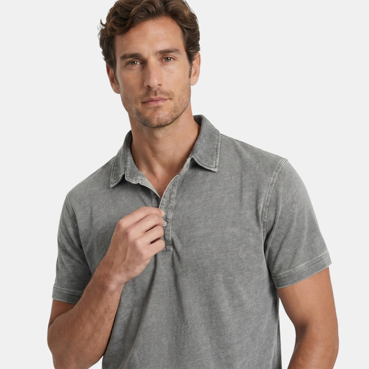 Men's Short Sleeve Polo Shirt with Button Neck