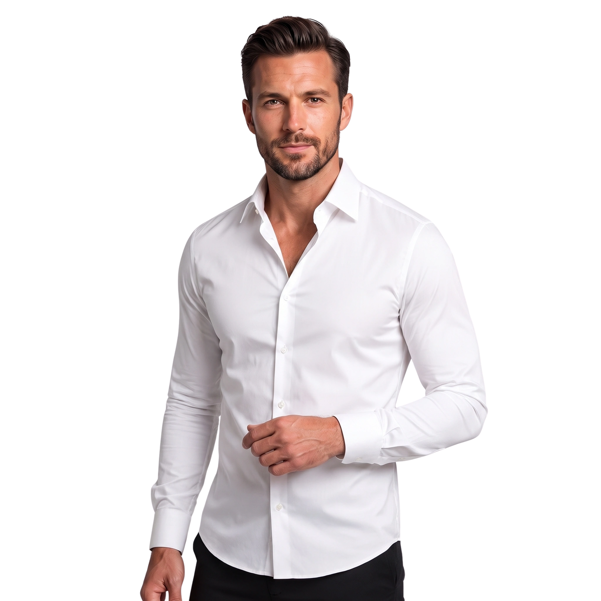 Chemise habillée pour homme, coupe ajustée, col italien