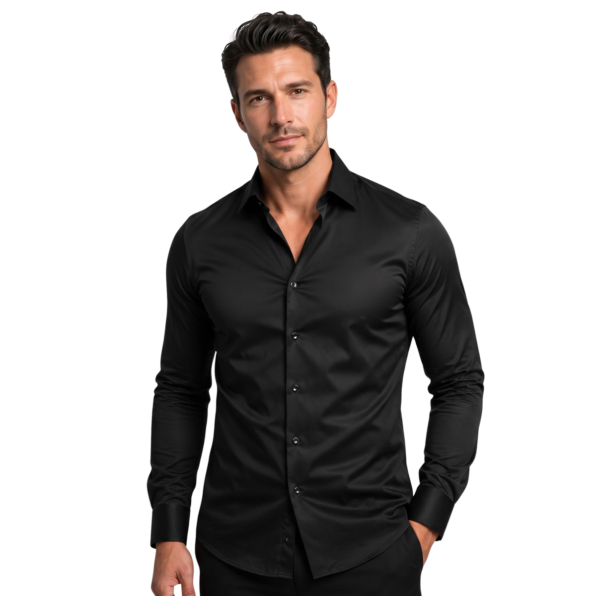 Chemise habillée pour homme, coupe ajustée, col italien