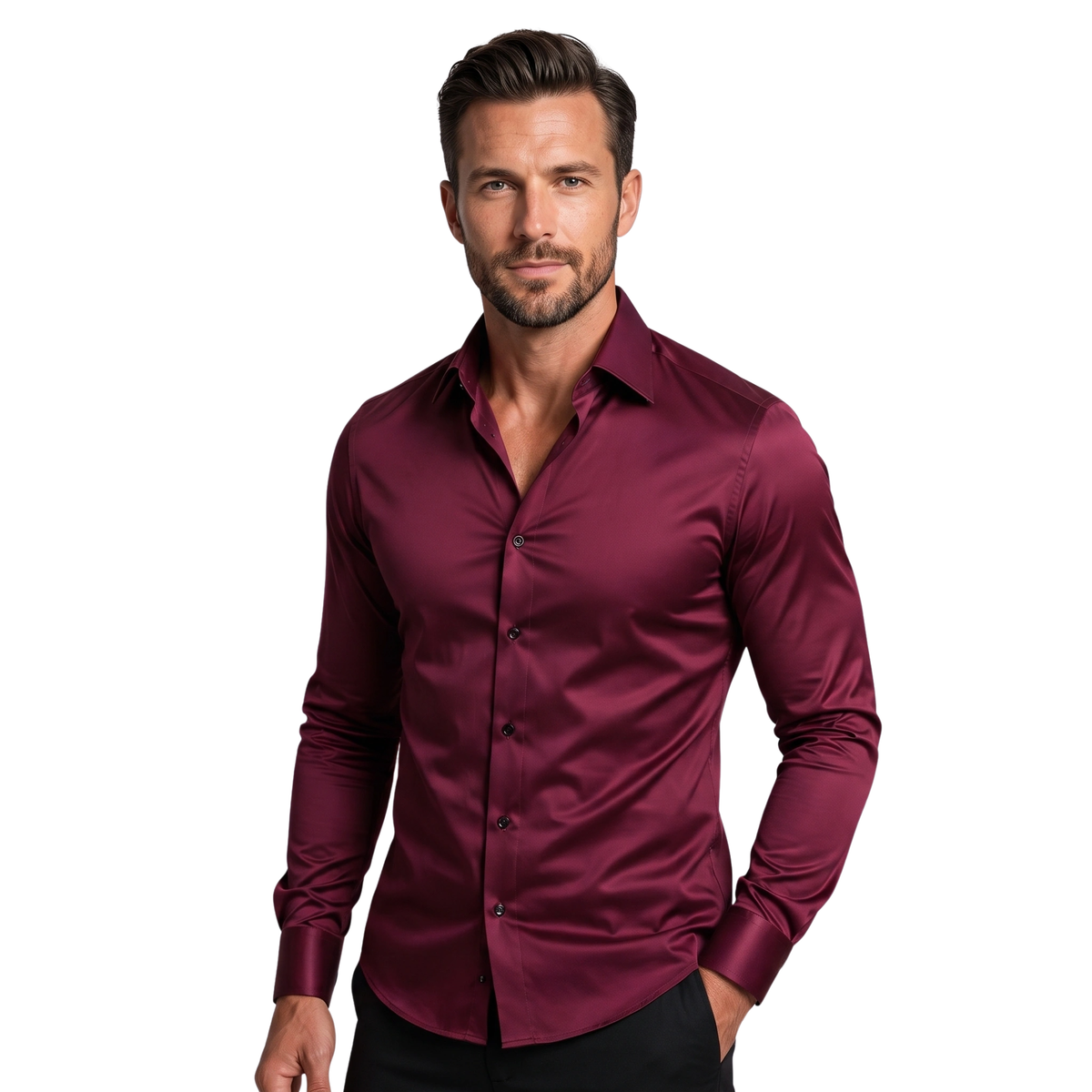 Chemise habillée pour homme, coupe ajustée, col italien