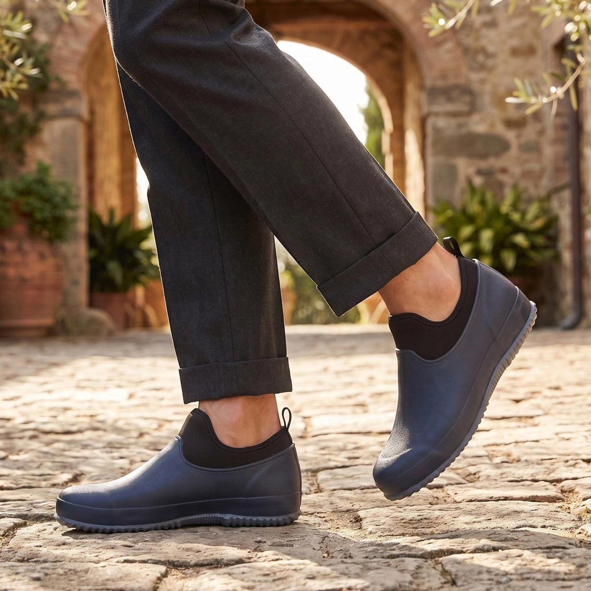 Chaussures de travail pour homme à enfiler, avec semelle épaisse et languette de tirage