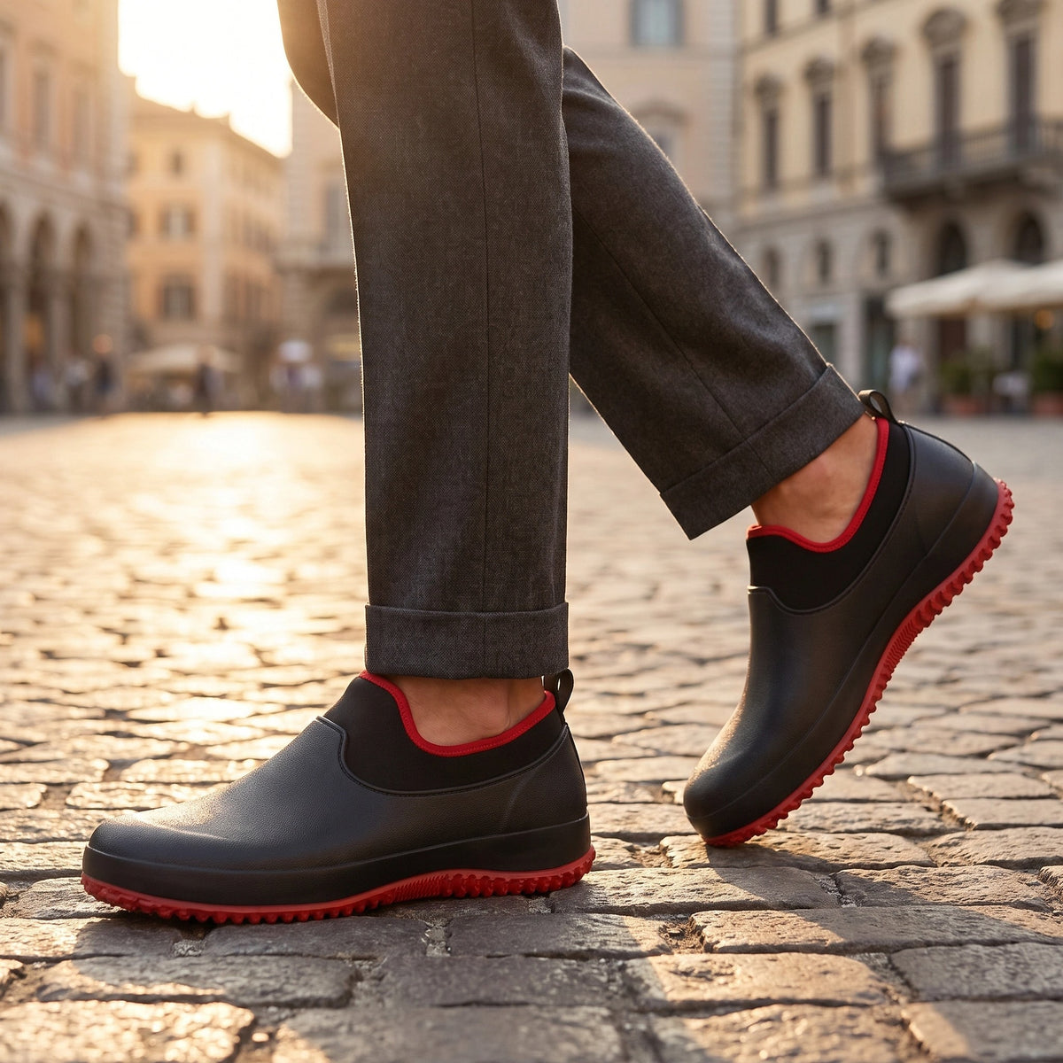 Chaussures de travail pour homme à enfiler, avec semelle épaisse et languette de tirage