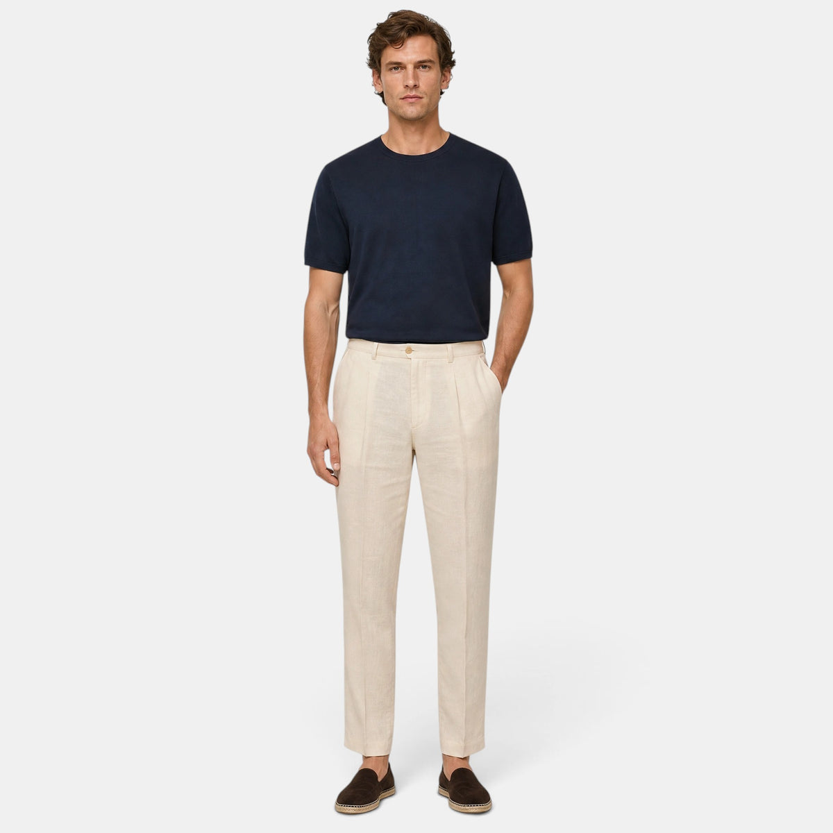 Pantalon droit pour homme avec fermeture à boutons et passants de ceinture
