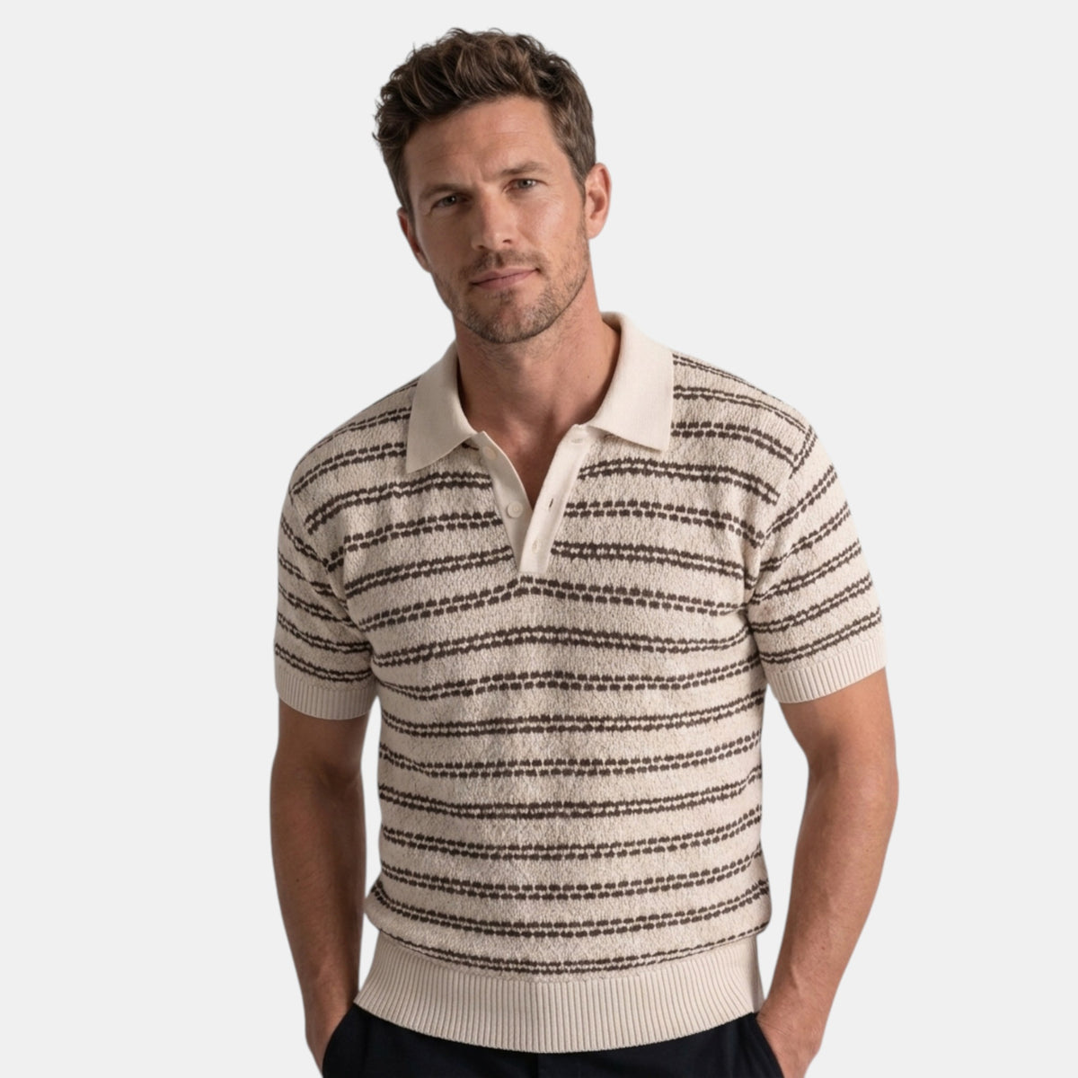 Polo rayé pour homme à manches courtes et patte de boutonnage