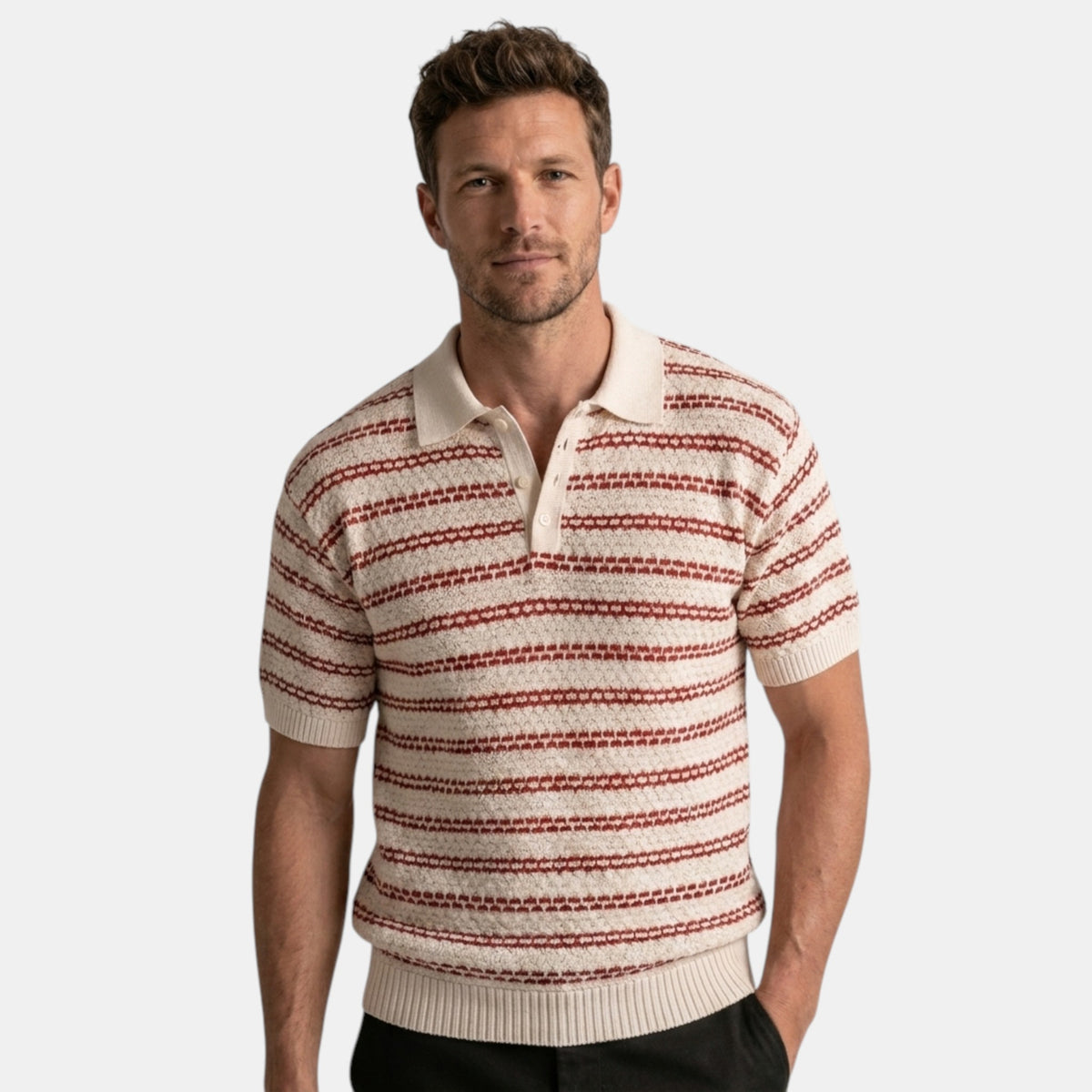 Polo rayé pour homme à manches courtes et patte de boutonnage