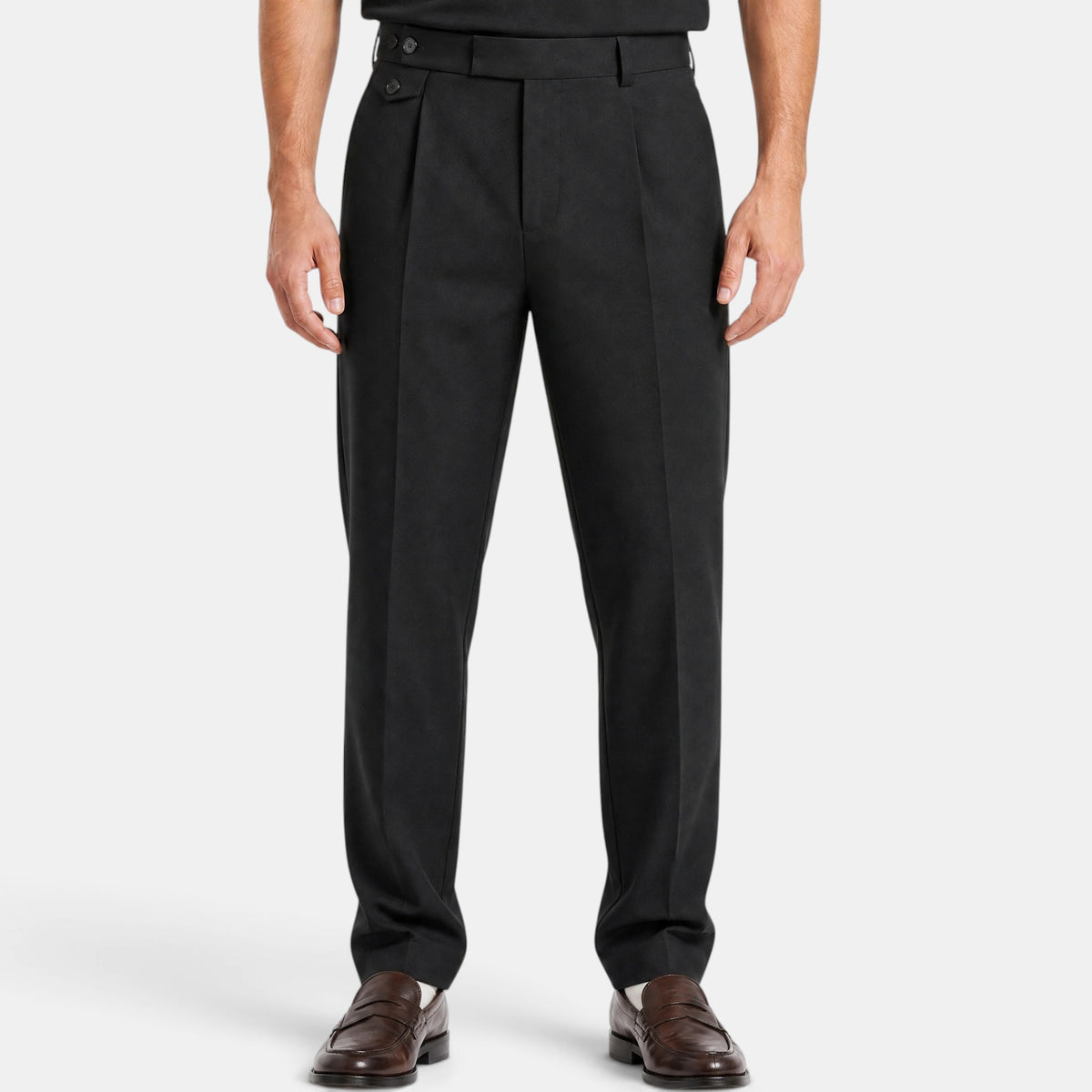 Men's Tailored Trousers with Pleated Front and Button Waist Tab
