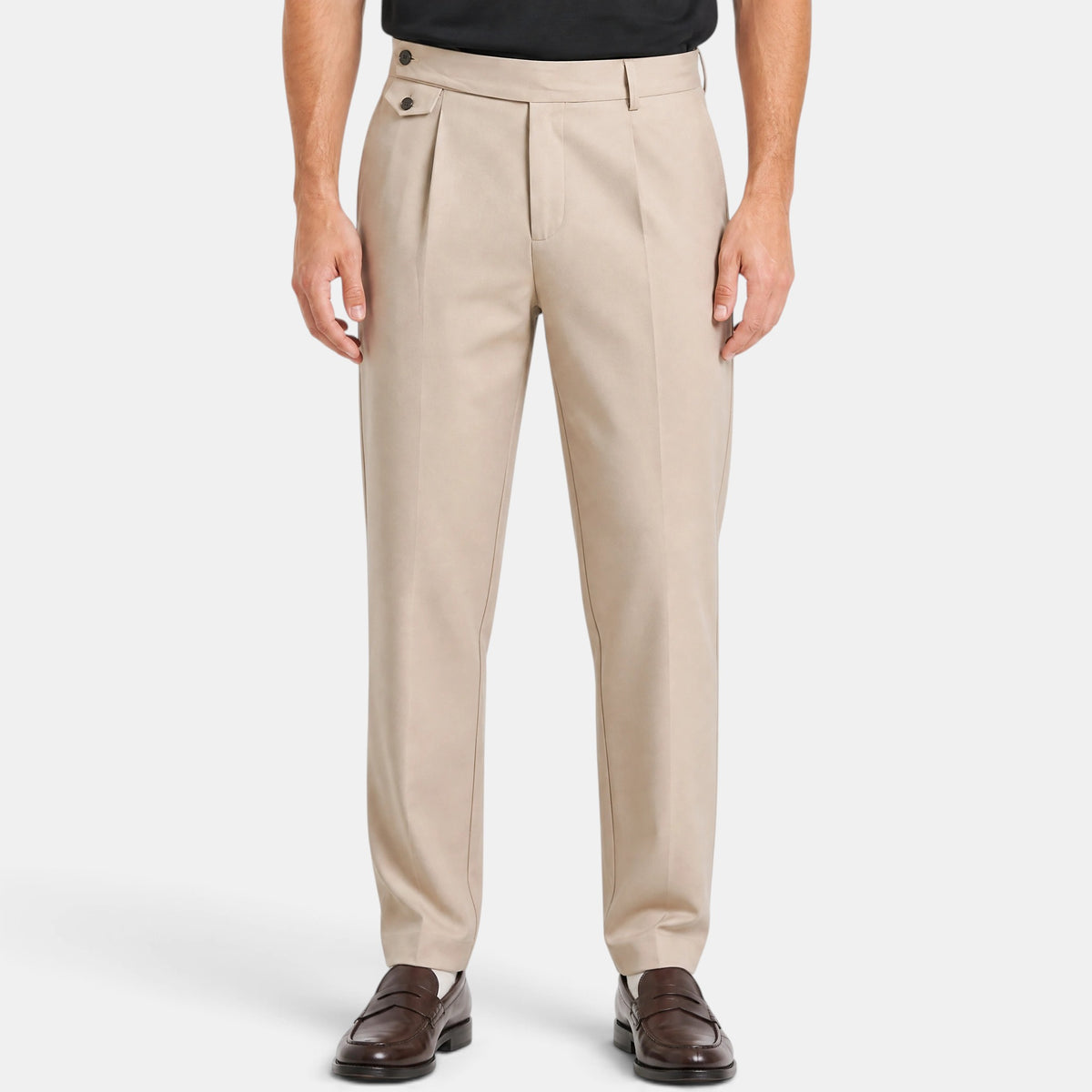 Men's Tailored Trousers with Pleated Front and Button Waist Tab