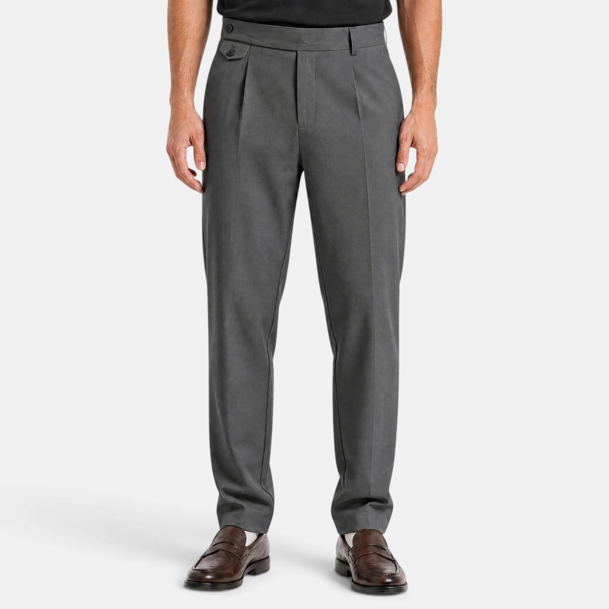 Men's Tailored Trousers with Pleated Front and Button Waist Tab