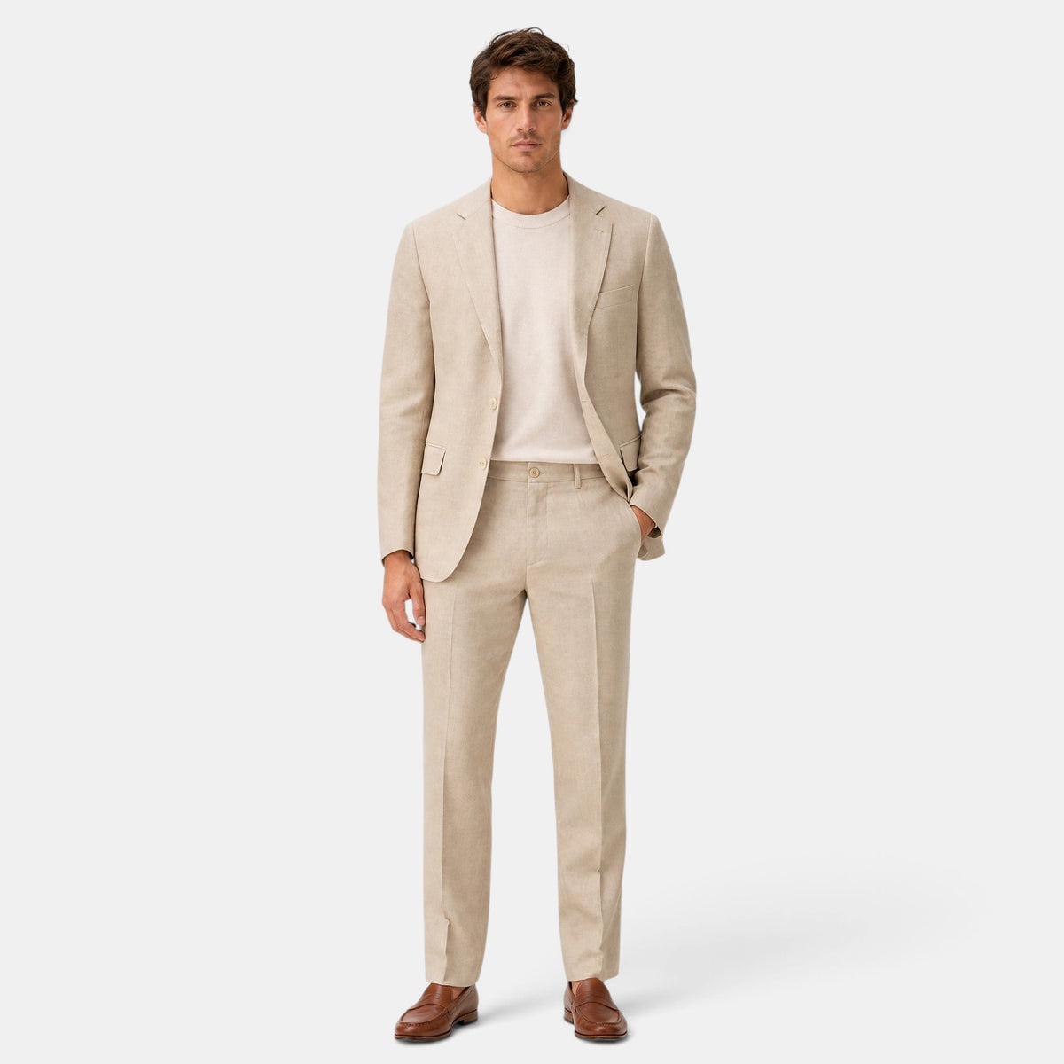 Men's Tailored Trousers with Straight Leg and Belt Loops