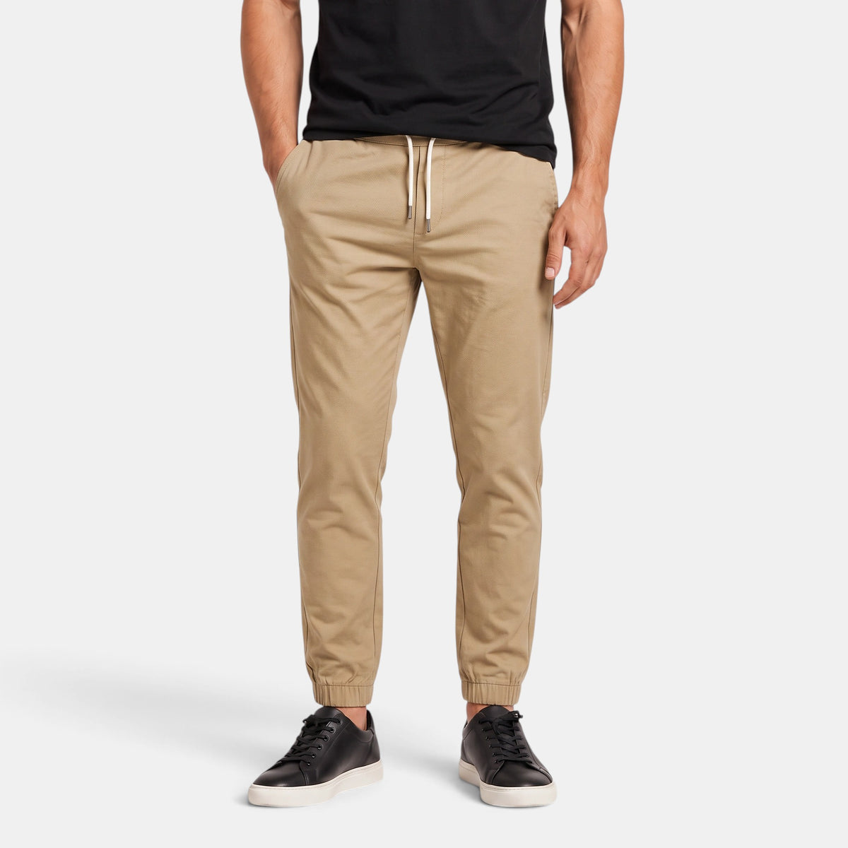 Men's Tapered Drawstring Trousers with Elasticated Waist and Side Pockets