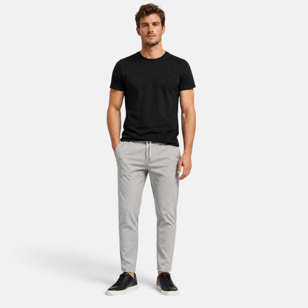 Men's Tapered Drawstring Trousers with Elasticated Waist and Side Pockets