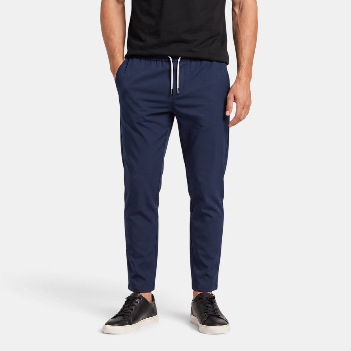 Men's Tapered Drawstring Trousers with Elasticated Waist and Side Pockets