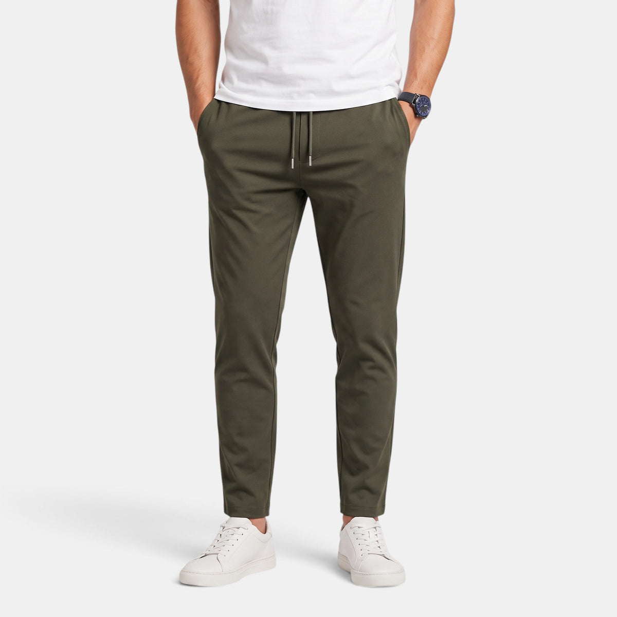 Men's Tapered Drawstring Trousers with Elasticated Waist and Side Pockets