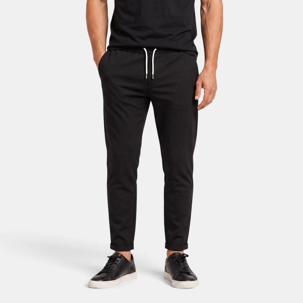 Men's Tapered Drawstring Trousers with Elasticated Waist and Side Pockets