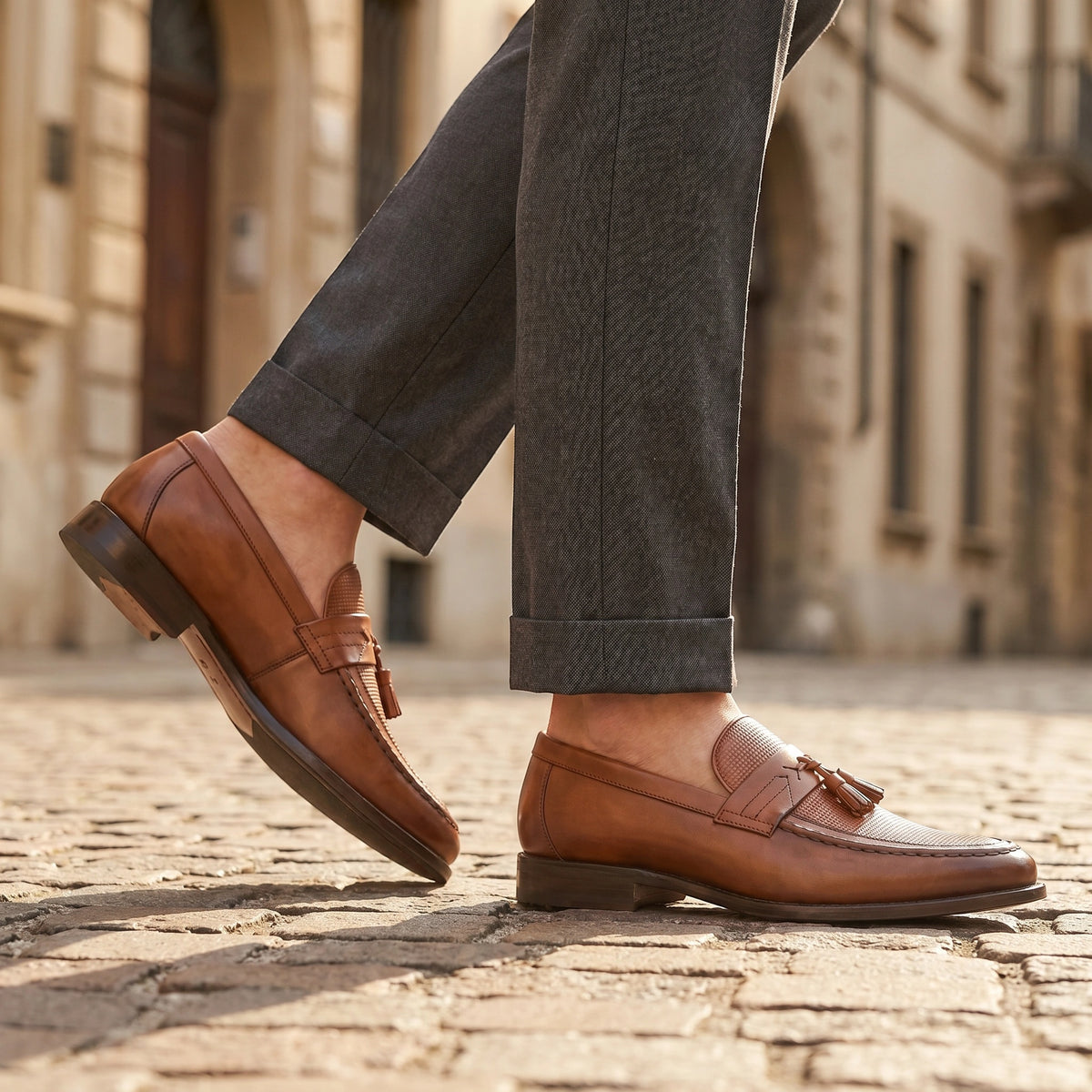 Men's Tassel Loafers with Slip On Design and Woven Vamp