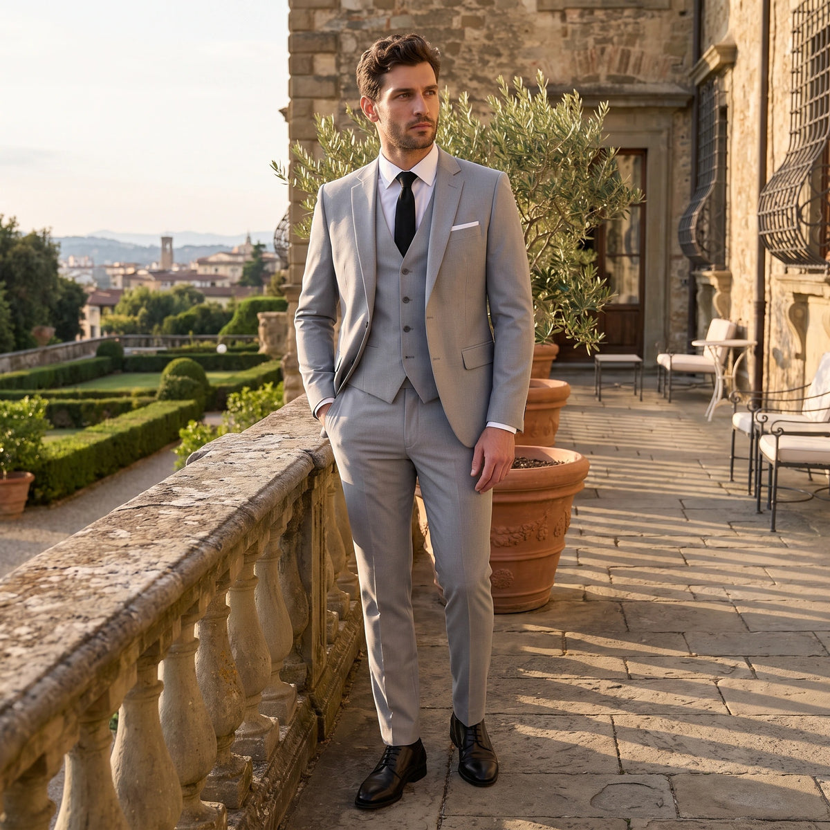 Men's Three Piece Suit with Notch Lapel Blazer and Waistcoat