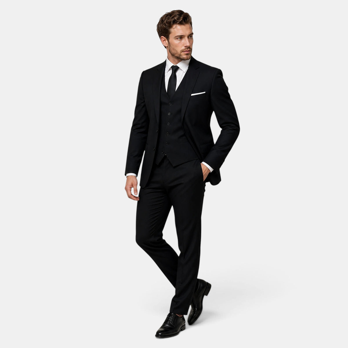 Men's Three Piece Suit with Notch Lapel Blazer and Waistcoat