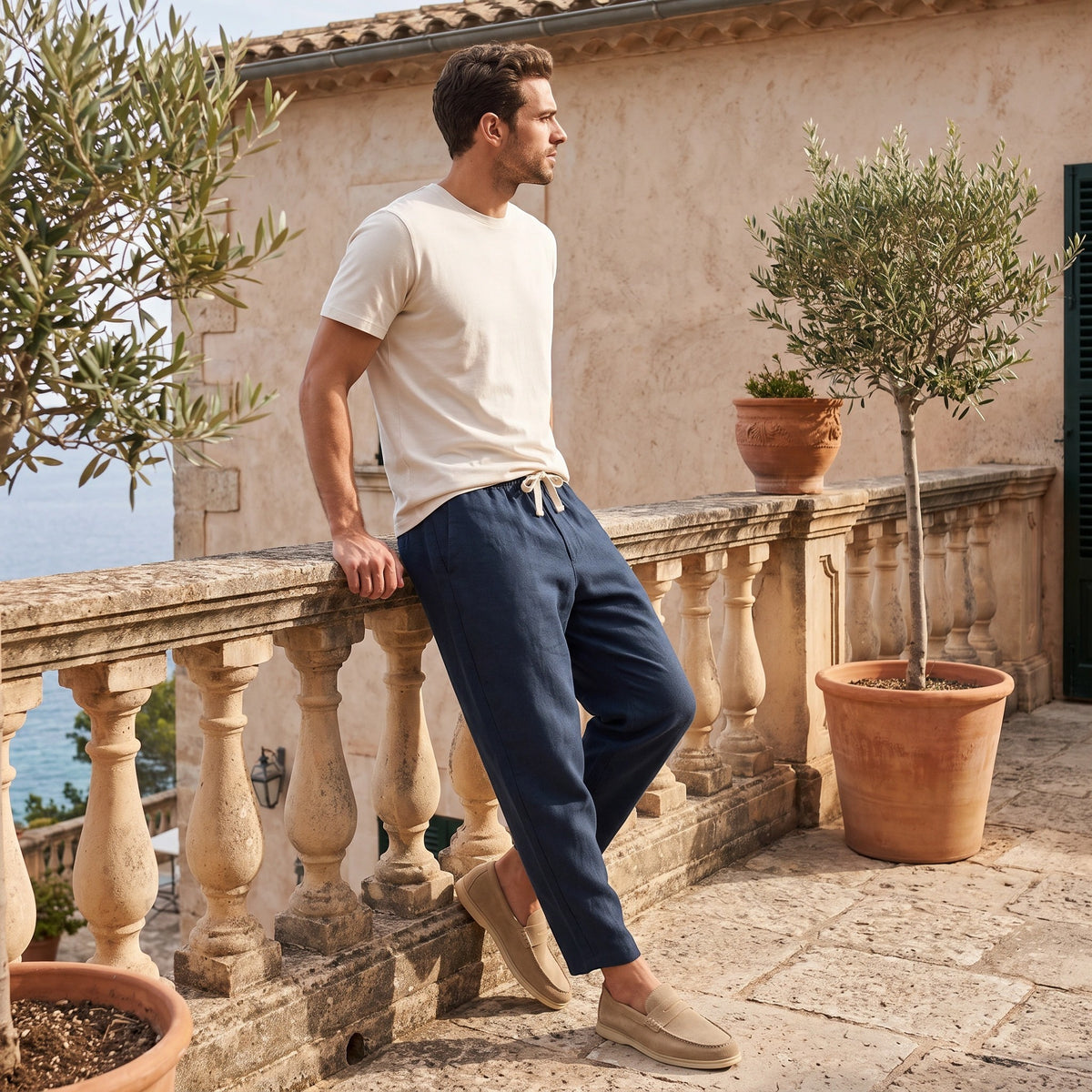 Men's Trousers with Drawstring Waist and Side Pockets