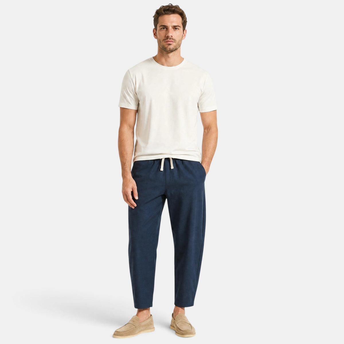 Men's Trousers with Drawstring Waist and Side Pockets