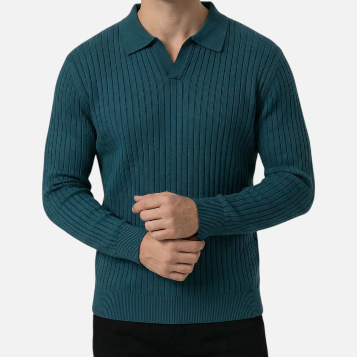 Pull polo homme en maille côtelée à manches longues