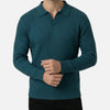 Men's Ribbed Knit Polo Sweater with Long Sleeves