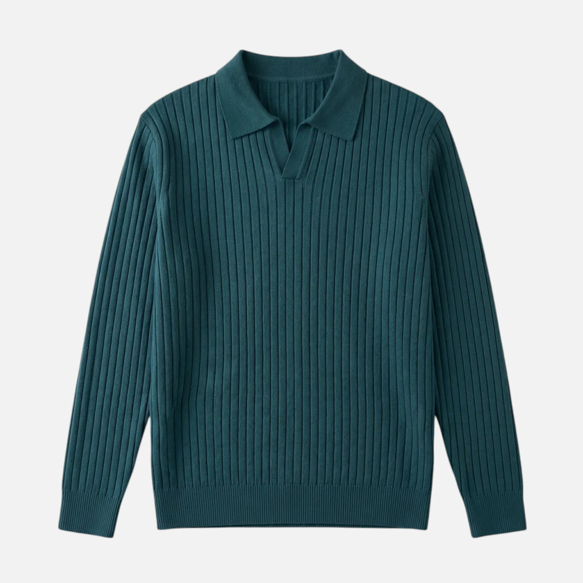 Men's Ribbed Knit Polo Sweater with Long Sleeves