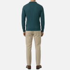 Men's Ribbed Knit Polo Sweater with Long Sleeves