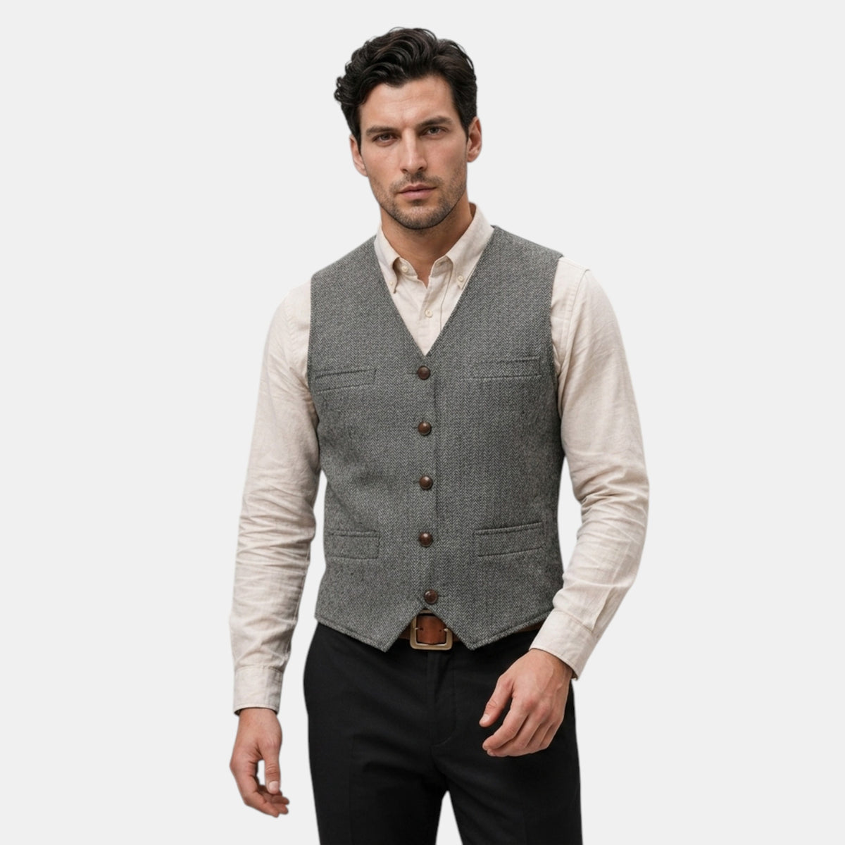 Men's Waistcoat with V Neck and Button Front Design