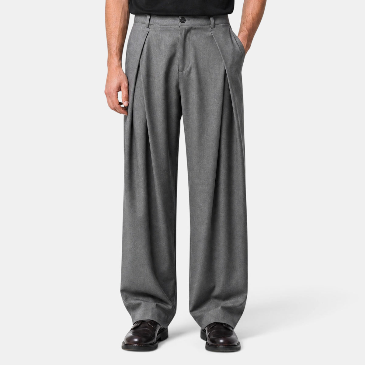 Men's Wide Leg Trousers with Pleated Front and Tailored Fit