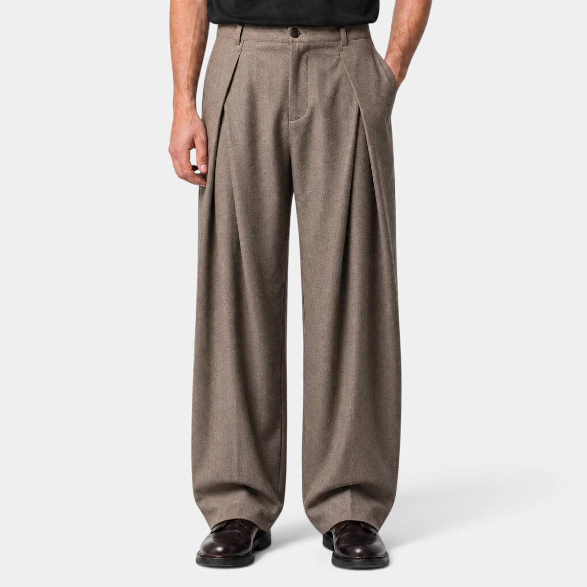 Men's Wide Leg Trousers with Pleated Front and Tailored Fit
