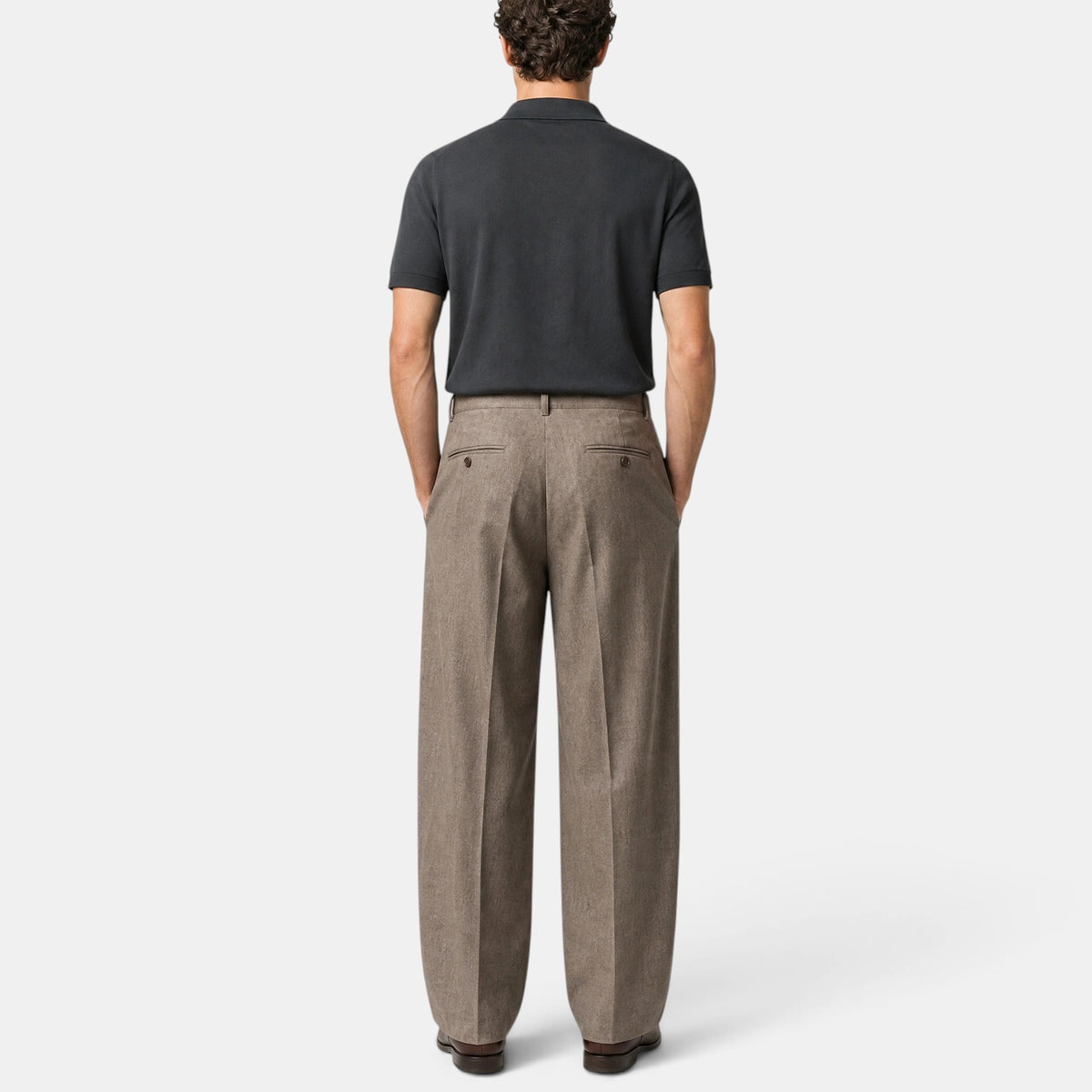 Men's Wide Leg Trousers with Pleated Front and Tailored Fit