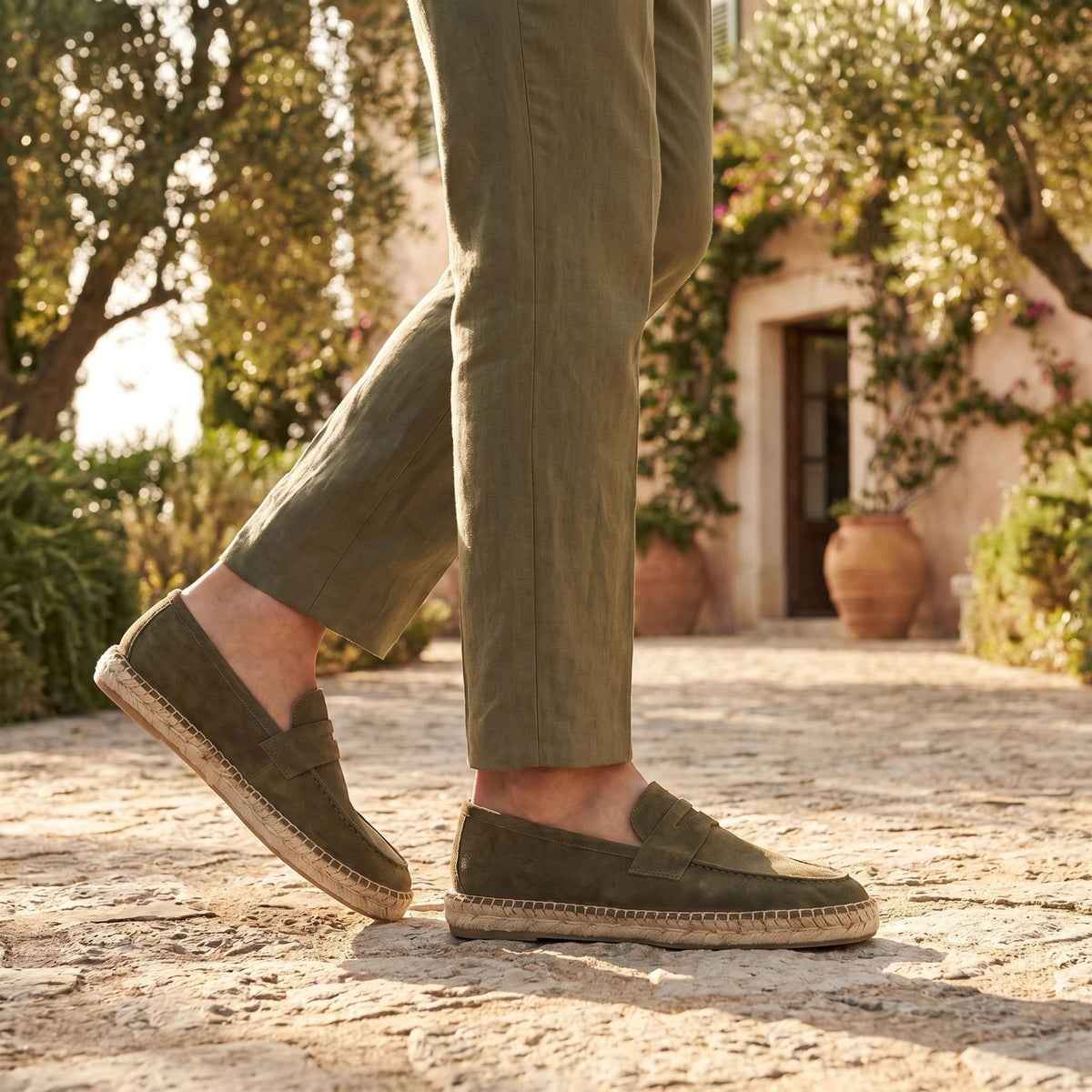 Men's Woven Sole Loafers with Slip On Design and Apron Toe